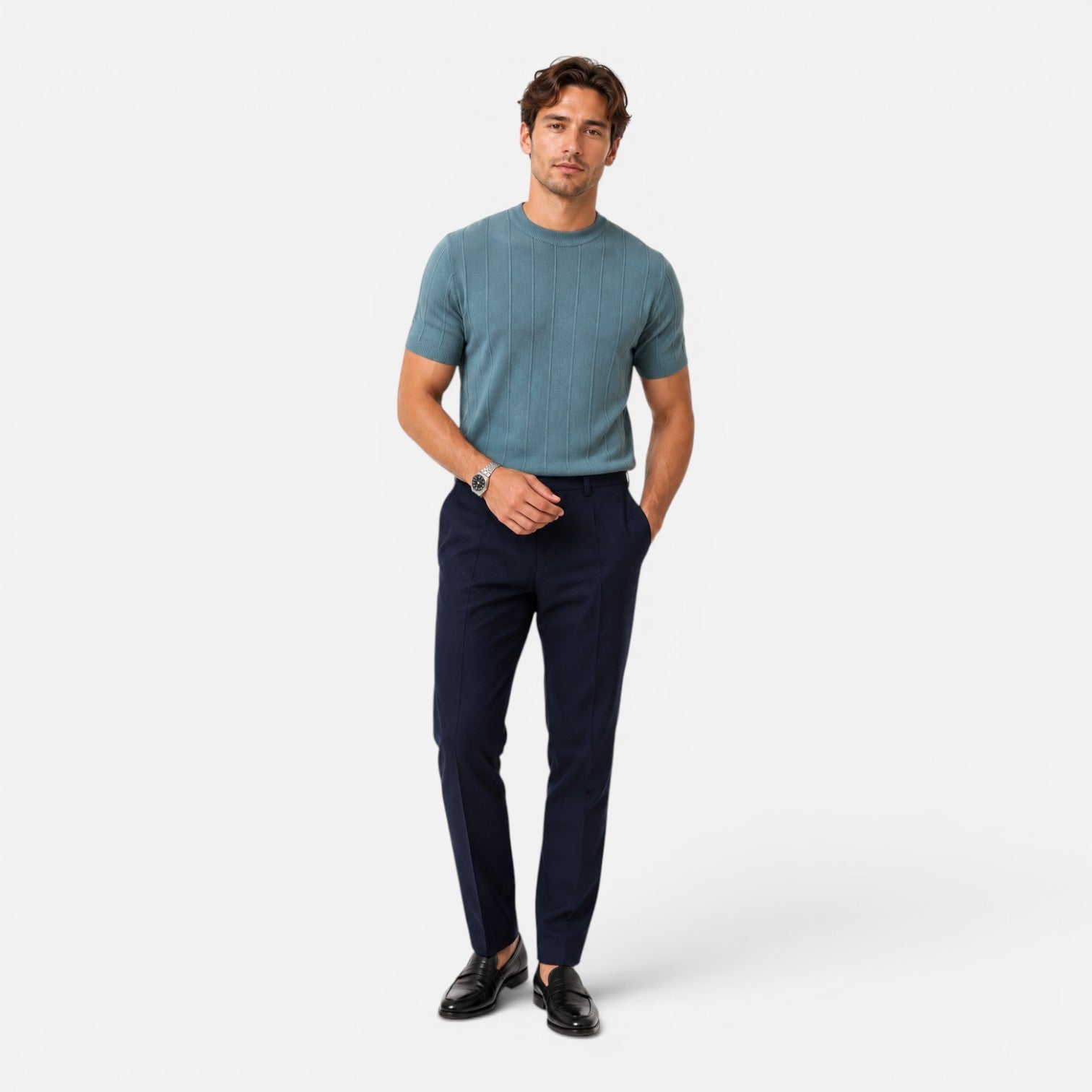 Felorro | Men’s Knitted T-Shirt Lightweight Comfort Slim Fit Summer