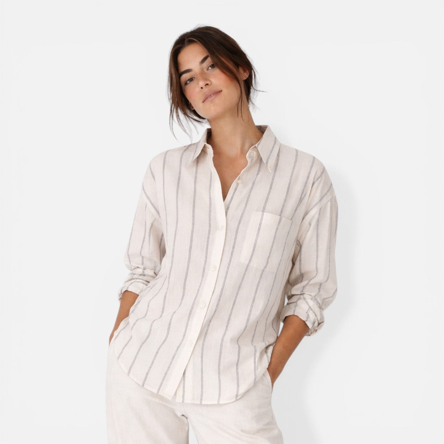 Women’s Striped Button Down Shirt Relaxed Fit Lightweight