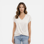 Felorro | Women’s V-Neck Twist Front T-Shirt Soft Casual Summer Top