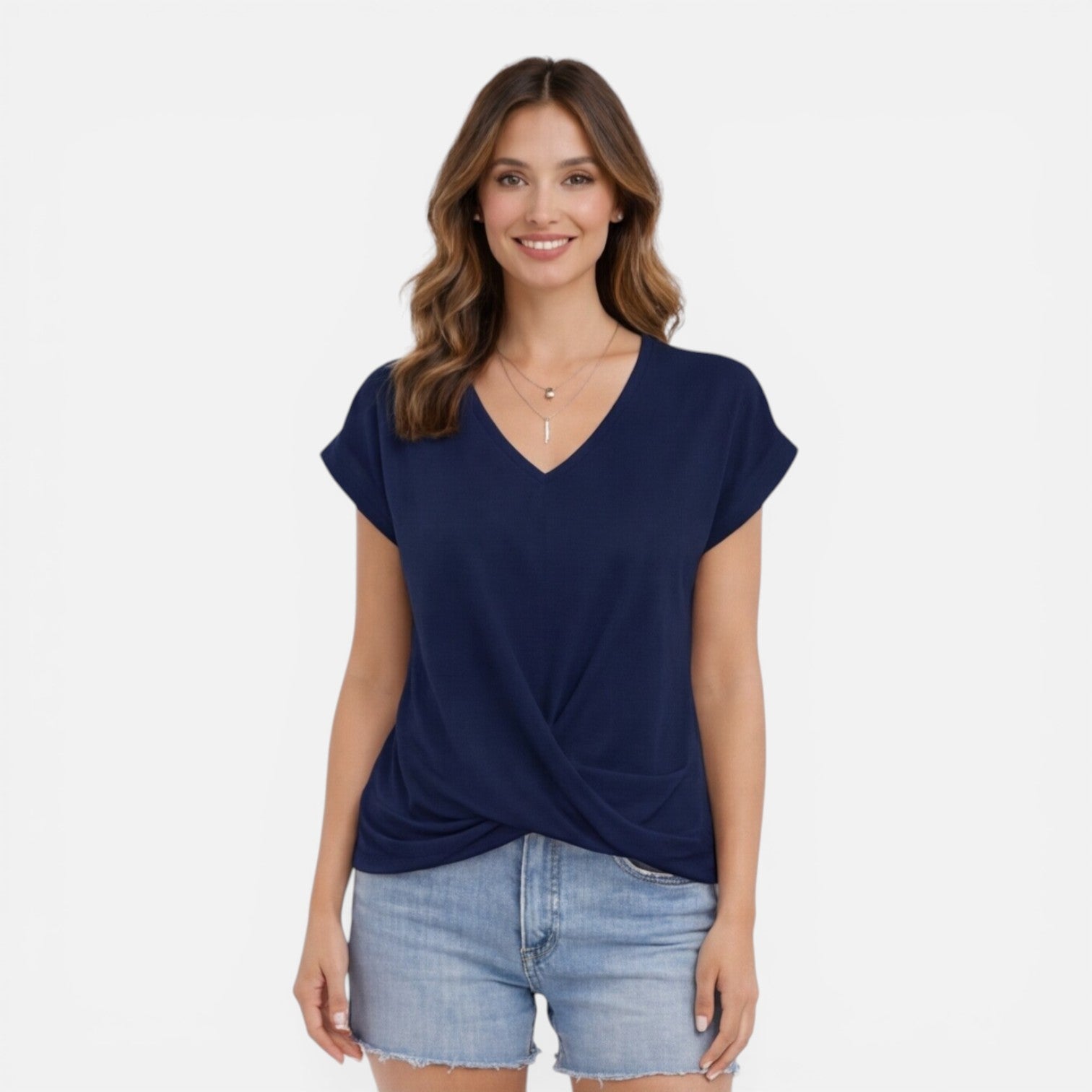 Felorro | Women’s V-Neck Twist Front T-Shirt Soft Casual Summer Top
