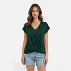 Felorro | Women’s V-Neck Twist Front T-Shirt Soft Casual Summer Top