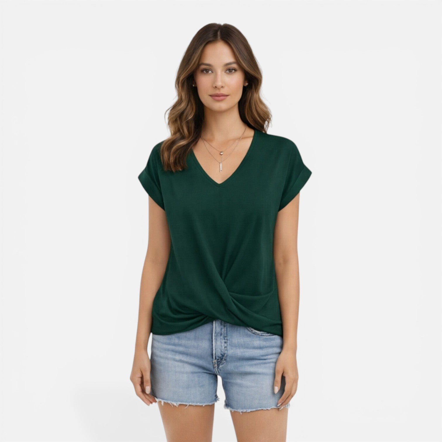 Felorro | Women’s V-Neck Twist Front T-Shirt Soft Casual Summer Top