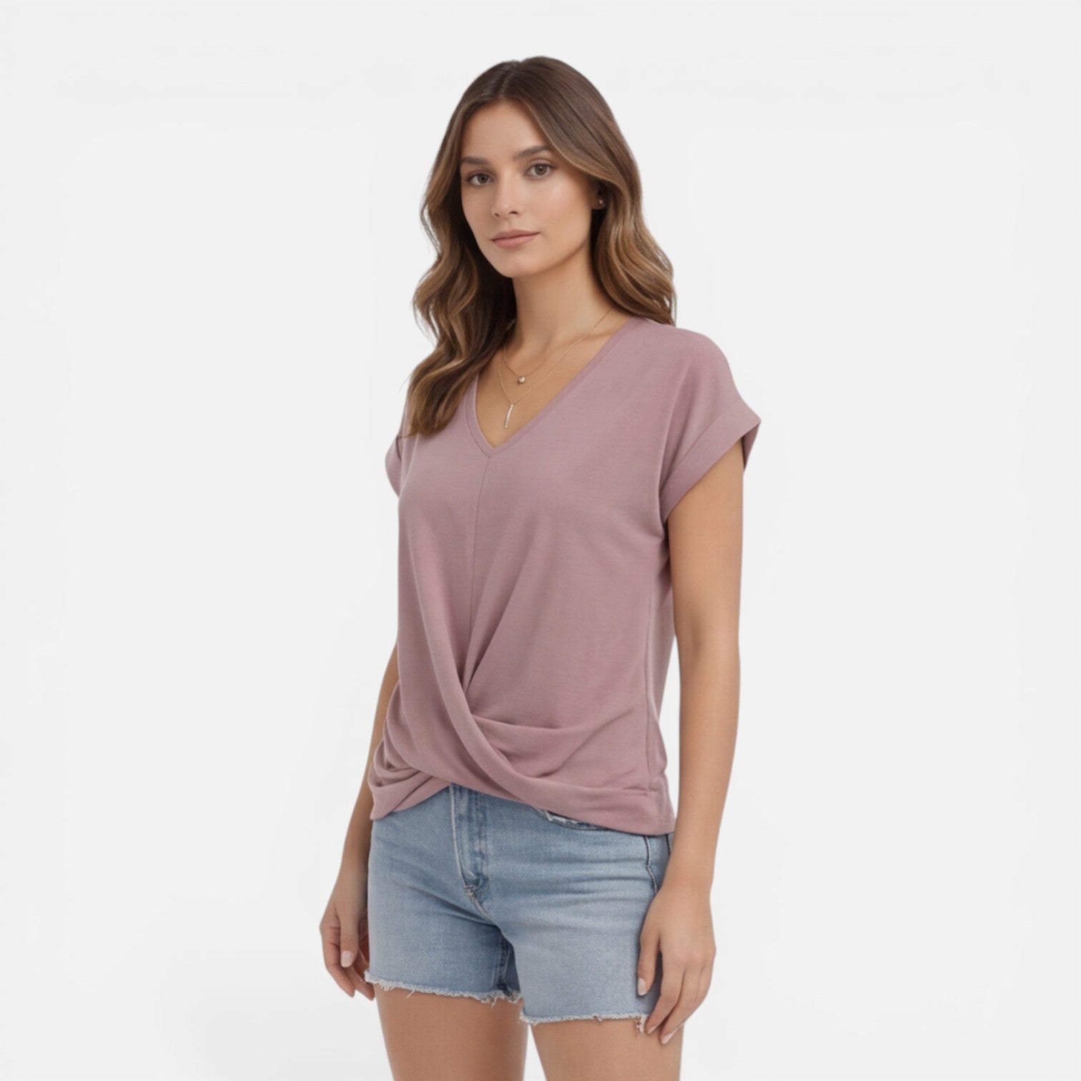 Felorro | Women’s V-Neck Twist Front T-Shirt Soft Casual Summer Top