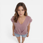 Felorro | Women’s V-Neck Twist Front T-Shirt Soft Casual Summer Top