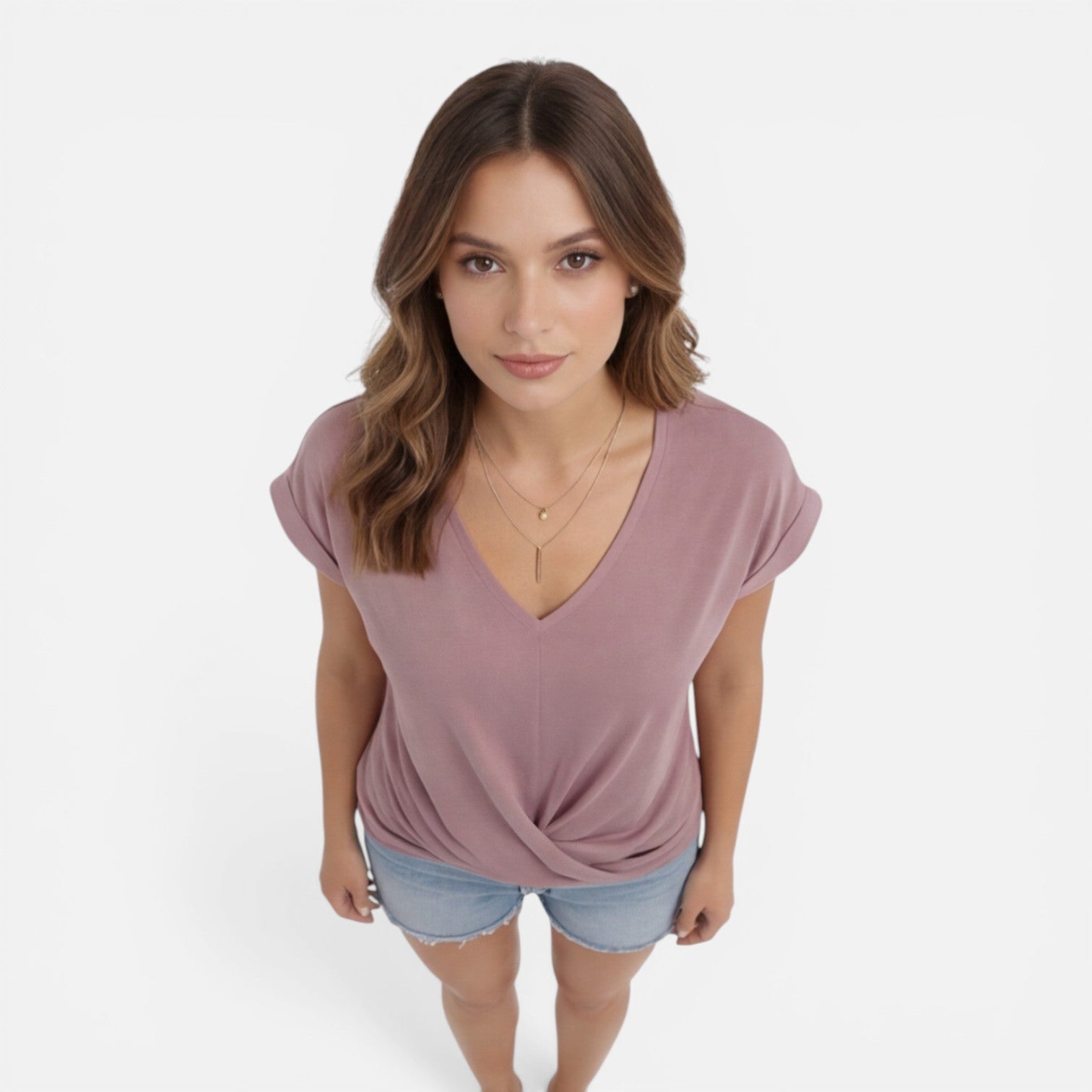 Felorro | Women’s V-Neck Twist Front T-Shirt Soft Casual Summer Top