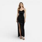 Felorro | Women’s Velvet Evening Dress Slim Fit High Slit Spaghetti Strap Maxi