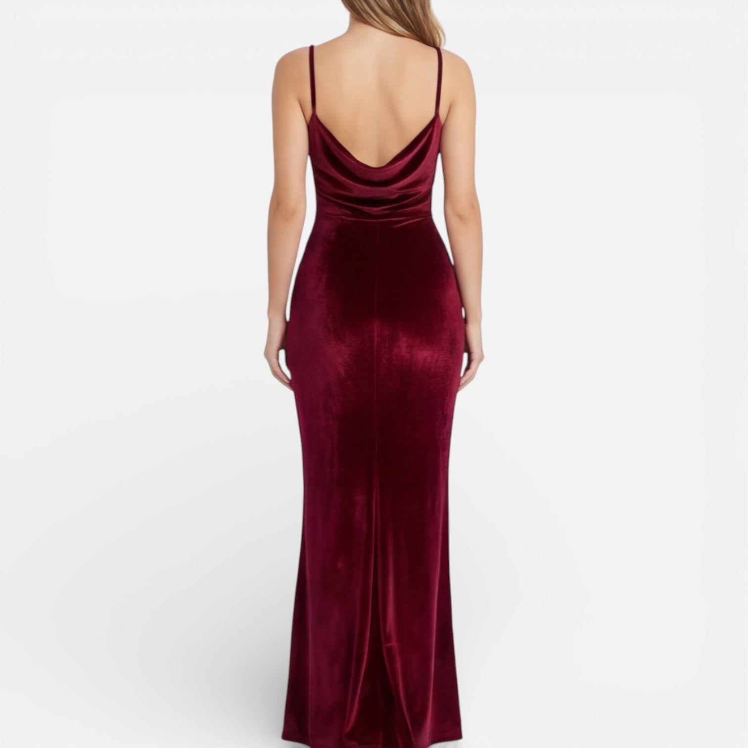 Felorro | Women’s Velvet Evening Dress Slim Fit High Slit Spaghetti Strap Maxi