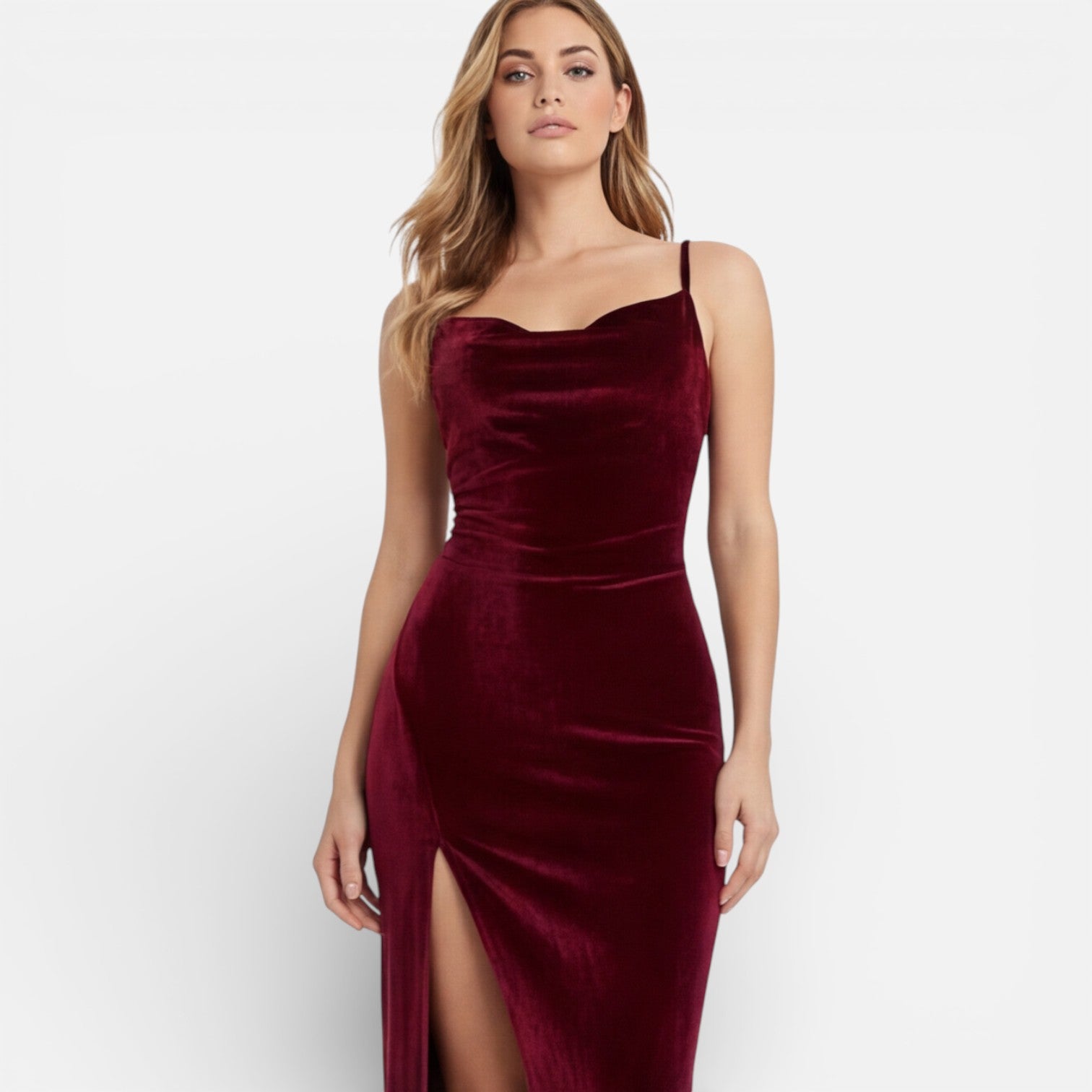 Felorro | Women’s Velvet Evening Dress Slim Fit High Slit Spaghetti Strap Maxi