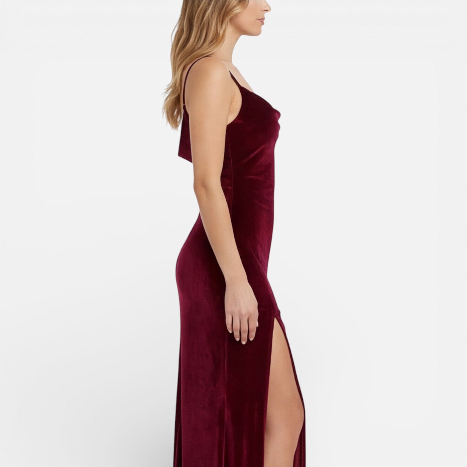 Felorro | Women’s Velvet Evening Dress Slim Fit High Slit Spaghetti Strap Maxi