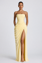 Women's Strapless Maxi Dress with Ruched Waist