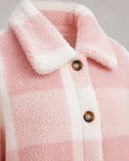 Women's Checked Teddy Fleece Jacket with Button Front