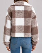 Women's Checked Teddy Fleece Jacket with Button Front