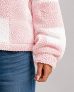 Women's Checked Teddy Fleece Jacket with Button Front