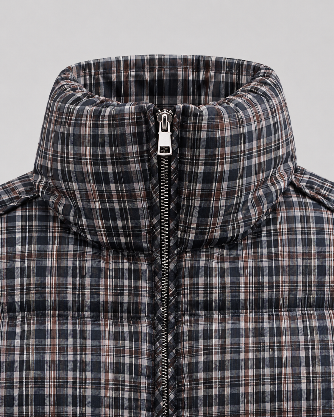 Women's Checked Puffer Coat Funnel Neck Padded Winter