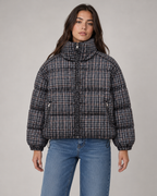 Women's Checked Puffer Coat Funnel Neck Padded Winter