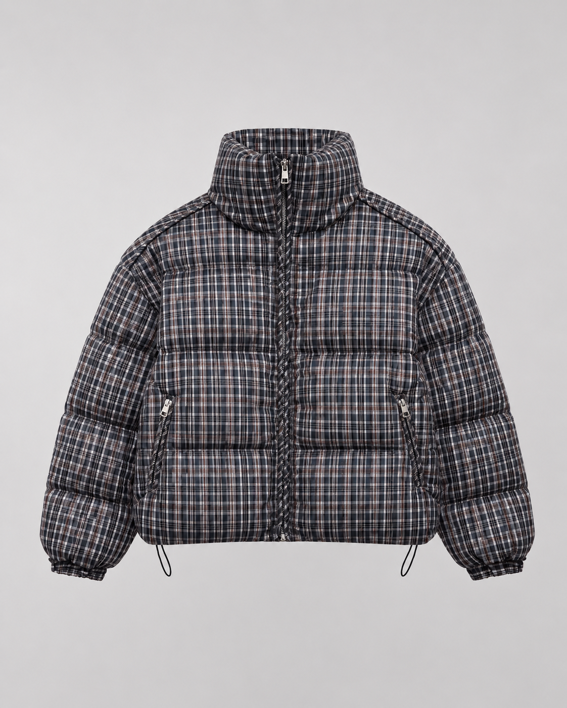 Women's Checked Puffer Coat Funnel Neck Padded Winter