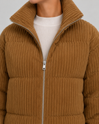 Women's Corduroy Puffer Jacket with Funnel Neck