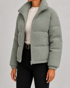 Women's Corduroy Puffer Jacket with Funnel Neck
