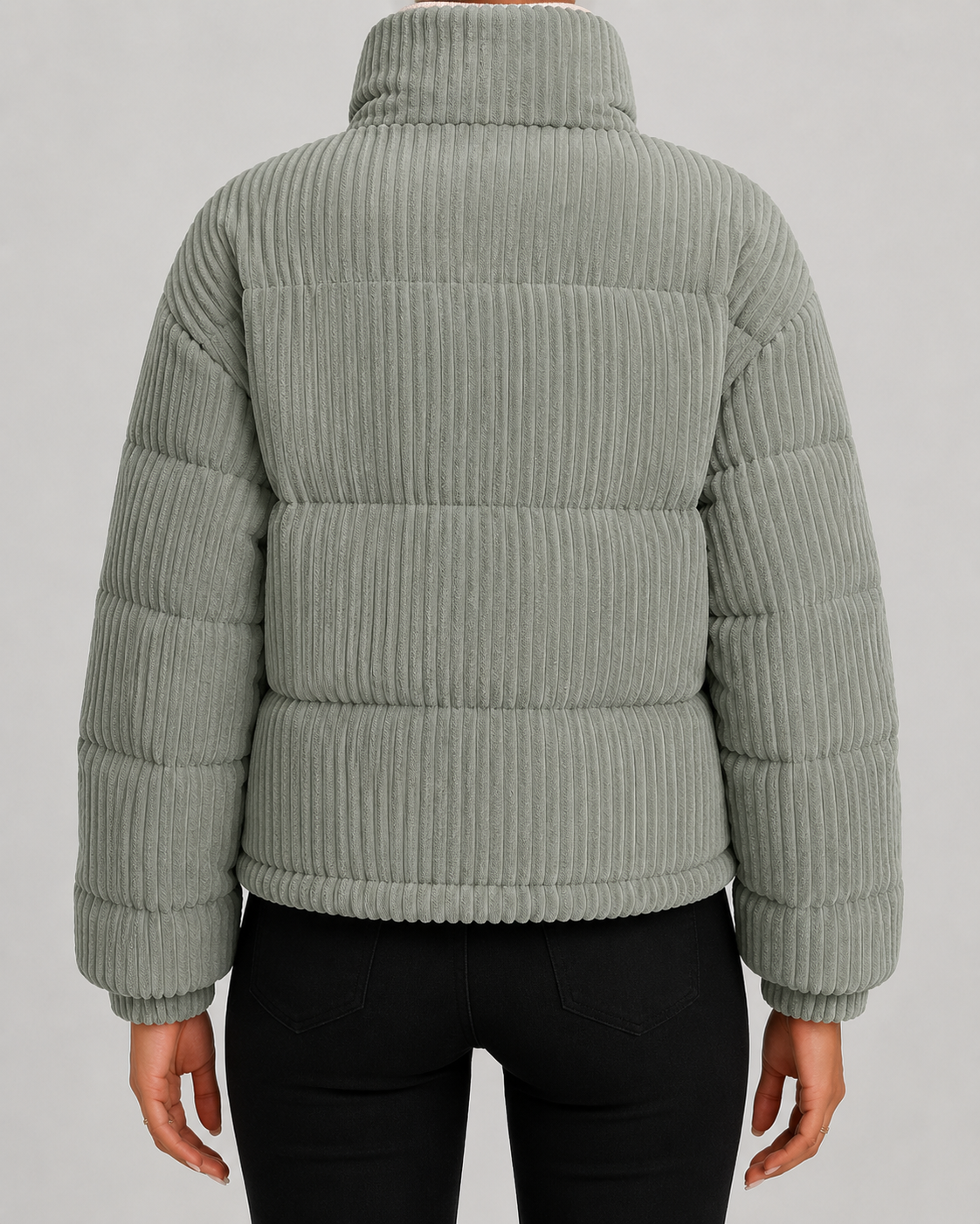Women's Corduroy Puffer Jacket with Funnel Neck