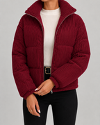 Women's Corduroy Puffer Jacket with Funnel Neck