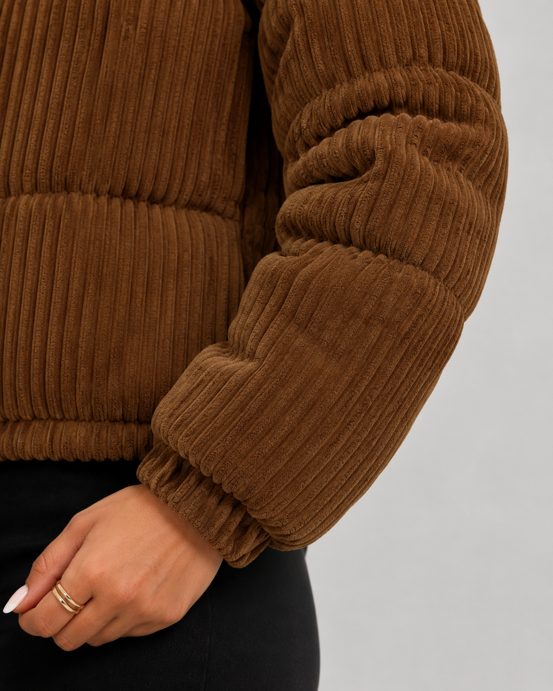 Women's Corduroy Puffer Jacket with Funnel Neck