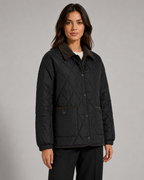 Women's Diamond Quilted Jacket with Corduroy Collar