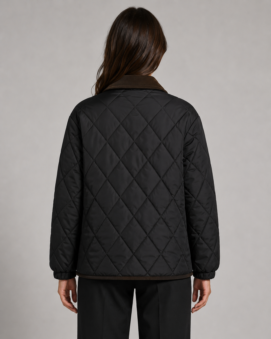 Women's Diamond Quilted Jacket with Corduroy Collar