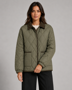 Women's Diamond Quilted Jacket with Corduroy Collar