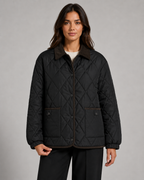 Women's Diamond Quilted Jacket with Corduroy Collar