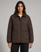 Women's Diamond Quilted Jacket with Corduroy Collar