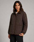 Women's Diamond Quilted Jacket with Corduroy Collar