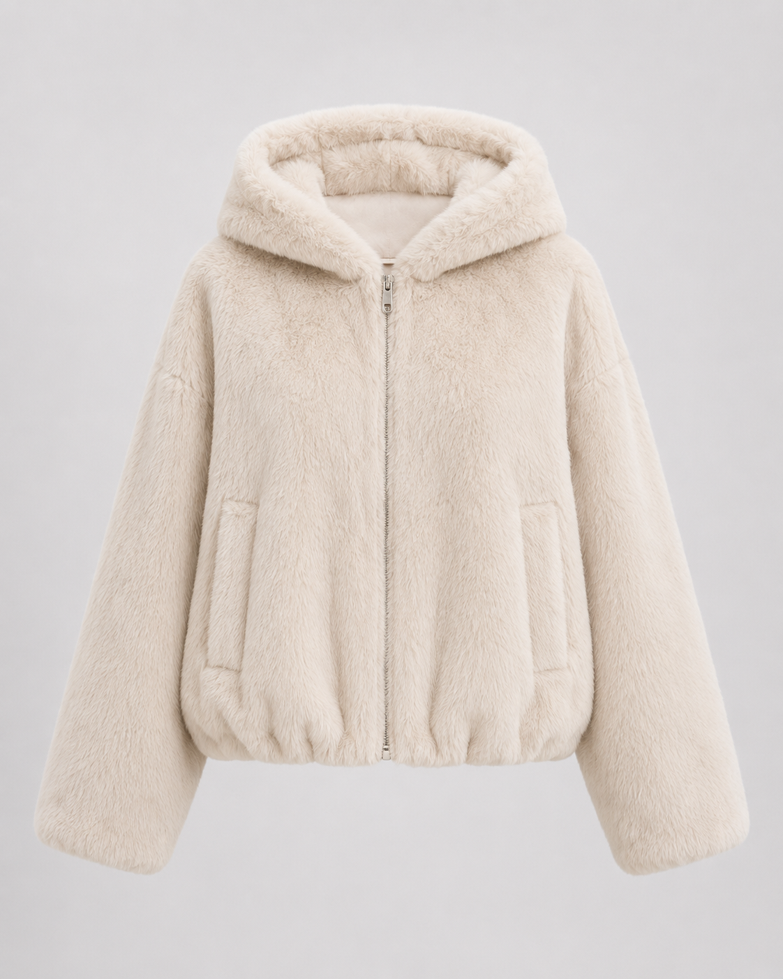 Women's Hooded Faux Fur Jacket with Zip Front