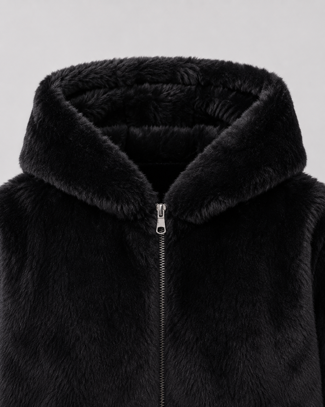 Women's Hooded Faux Fur Jacket with Zip Front