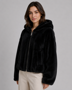 Women's Hooded Faux Fur Jacket with Zip Front