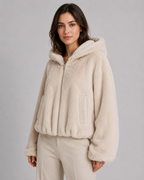 Women's Hooded Faux Fur Jacket with Zip Front