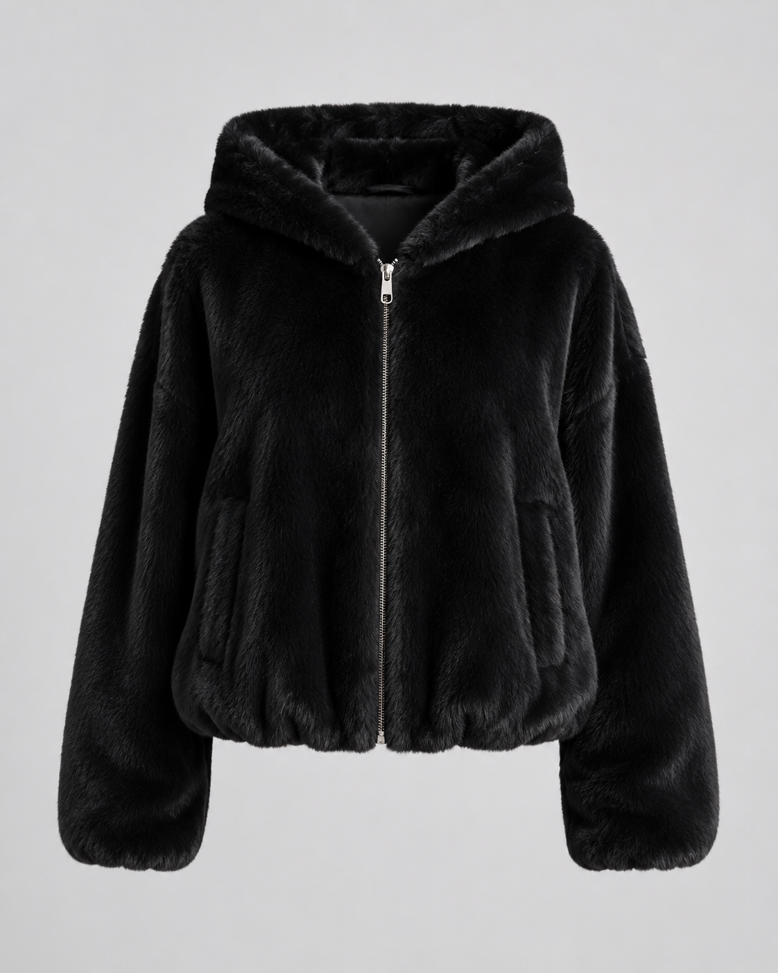Women's Hooded Faux Fur Jacket with Zip Front