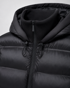 Women's Hooded Hybrid Puffer Jacket Padded Jersey Sleeve