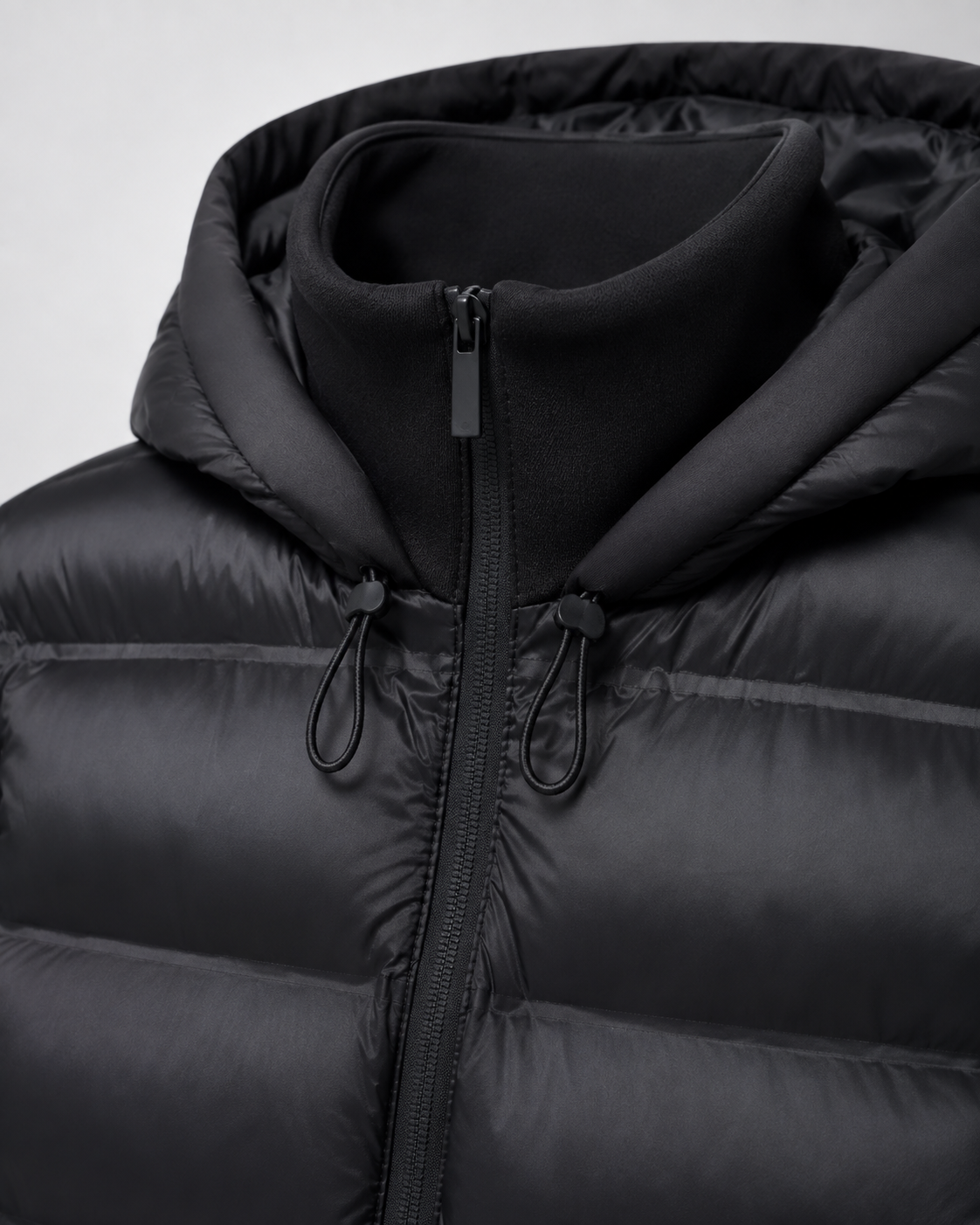 Women's Hooded Hybrid Puffer Jacket Padded Jersey Sleeve