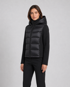 Women's Hooded Hybrid Puffer Jacket Padded Jersey Sleeve
