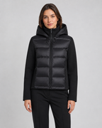 Women's Hooded Hybrid Puffer Jacket Padded Jersey Sleeve