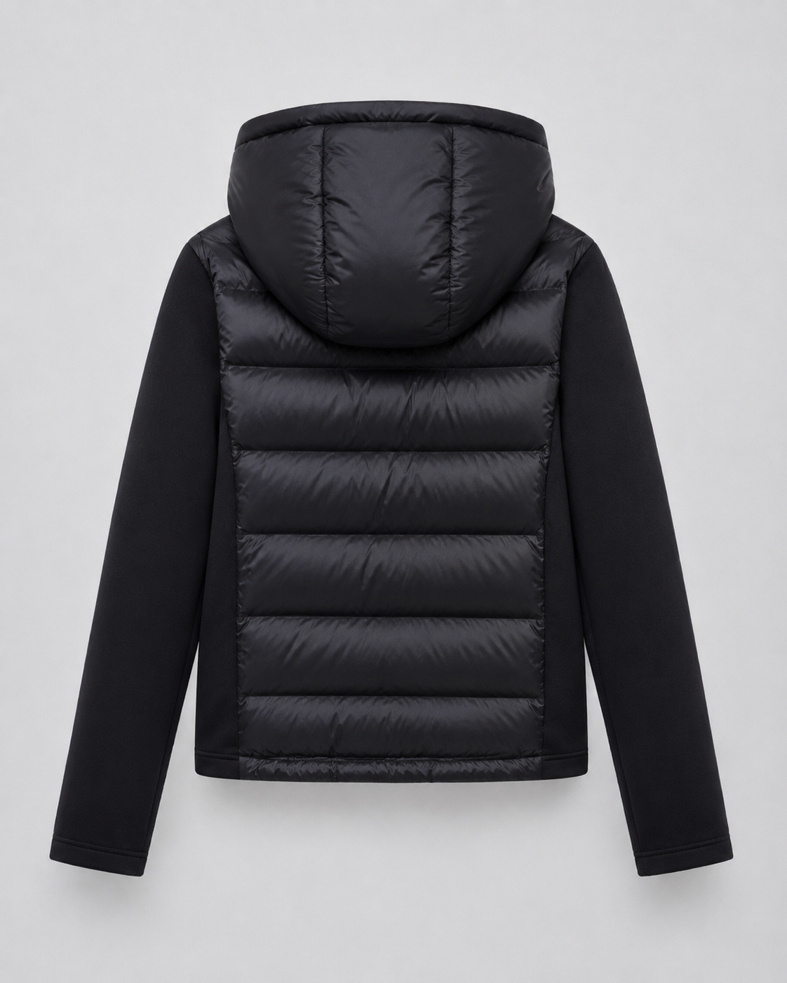 Women's Hooded Hybrid Puffer Jacket Padded Jersey Sleeve