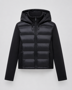 Women's Hooded Hybrid Puffer Jacket Padded Jersey Sleeve
