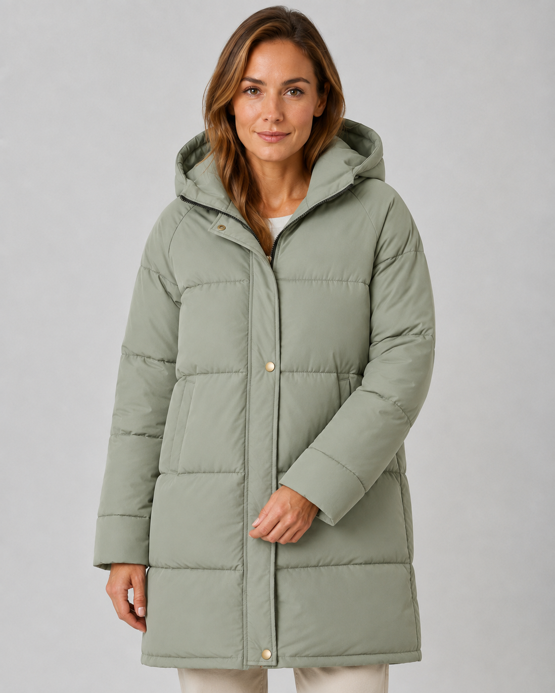 Women's Hooded Longline Padded Puffer Coat Mid-Length