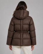 Women's Hooded Puffer Jacket Drawstring Waist Fitted