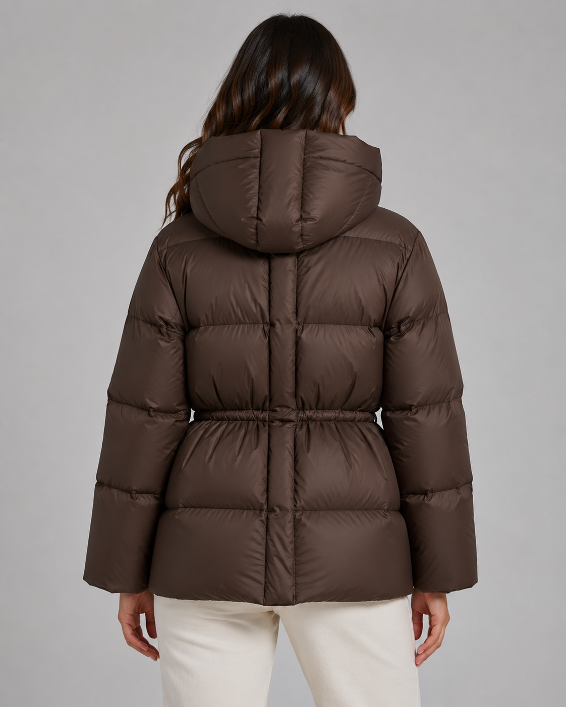 Women's Hooded Puffer Jacket Drawstring Waist Fitted