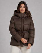 Women's Hooded Puffer Jacket Drawstring Waist Fitted