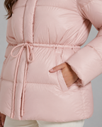 Women's Hooded Puffer Jacket Drawstring Waist Fitted