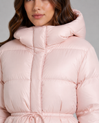 Women's Hooded Puffer Jacket Drawstring Waist Fitted