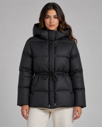 Women's Hooded Puffer Jacket Drawstring Waist Fitted