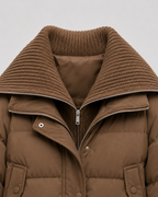 Women's Cropped Puffer Jacket with Ribbed Knit Collar